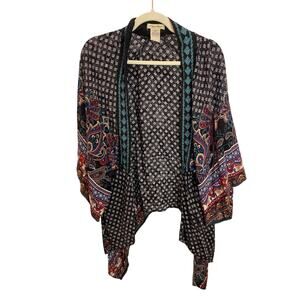 Ornate Black Flying Tomato Kimono Loose Flowy Open Cardigan